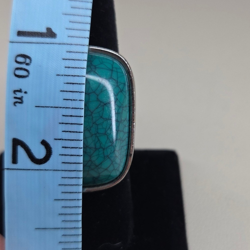 Boho Statement Ring Faux Turquoise Silver Tone Chunky Band Southwestern Size 8.5 - Picture 5 of 8